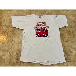 Vintage British Flag “Wimbledon” White XL T-Shirt Cal Cru 100% Cotton